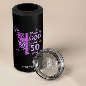 50th Birthday Gifts For Her 4 in 1 Can Cooler Tumbler Blessed By God For 50 Years Christian Butterfly Cross TS10 Print Your Wear