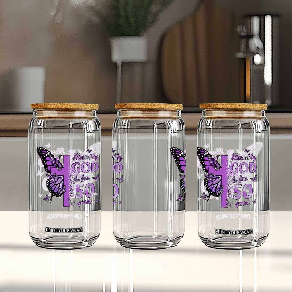 50th Birthday Gifts For Her Glass Can Blessed By God For 50 Years Christian Butterfly Cross TS10 Print Your Wear