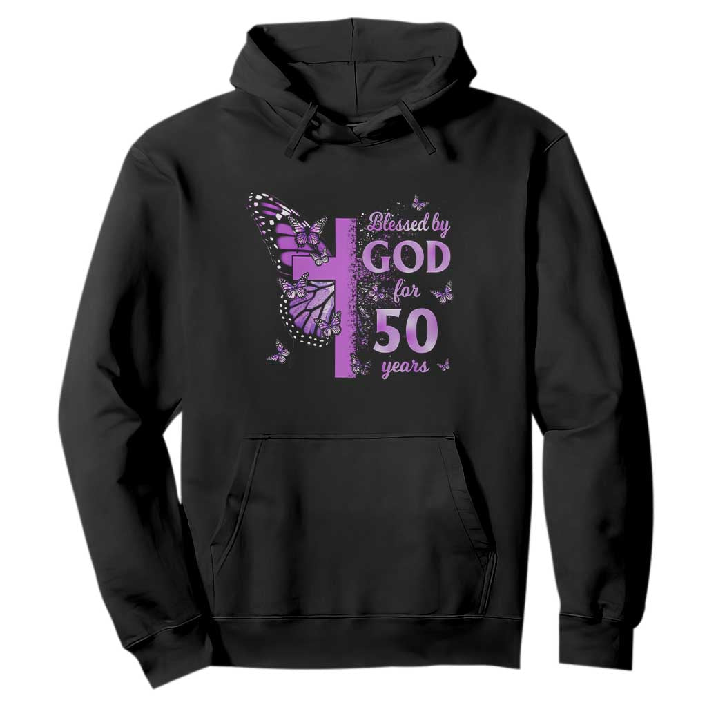 50th Birthday Gifts For Her Hoodie Blessed By God For 50 Years Christian Butterfly Cross TS10 Black Print Your Wear