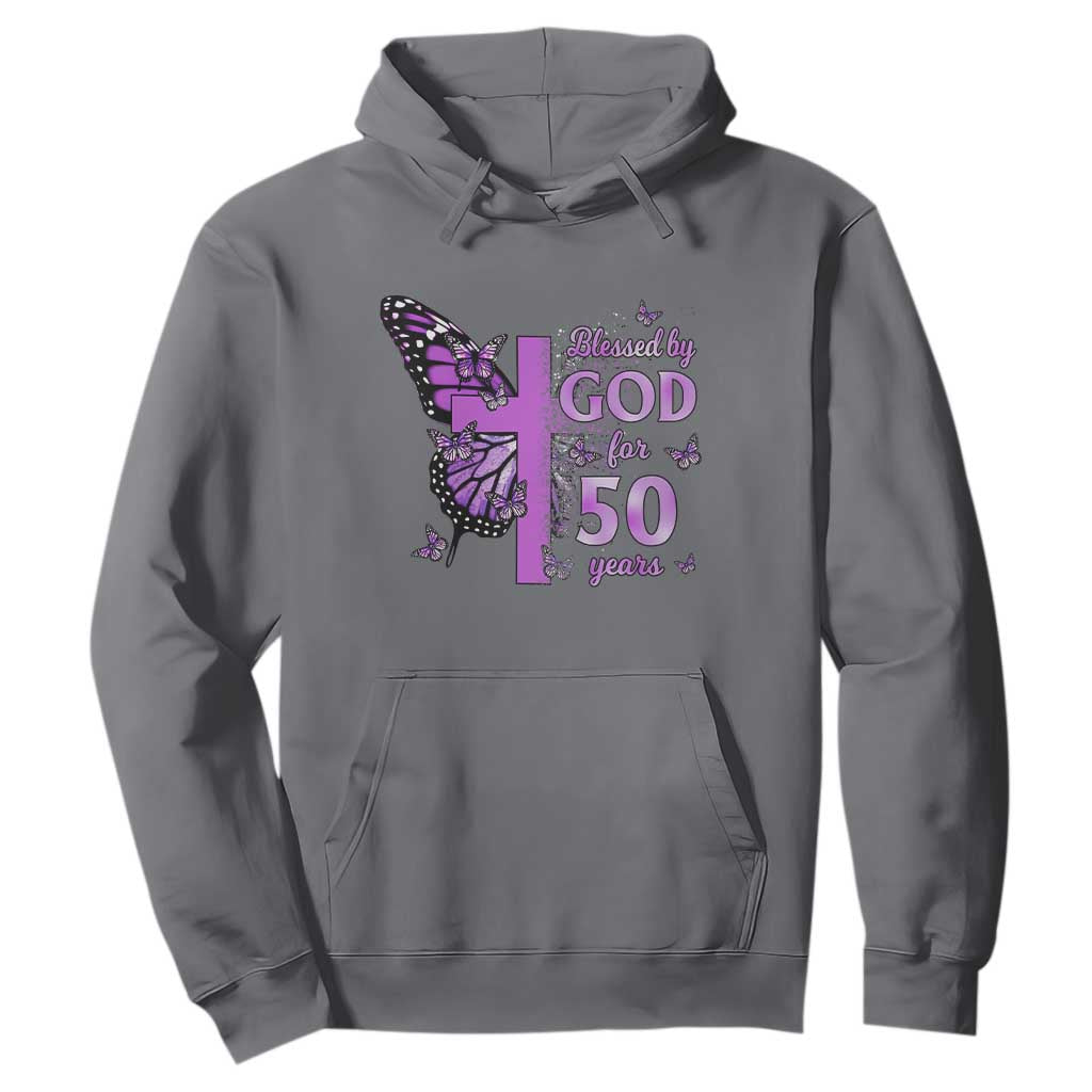 50th Birthday Gifts For Her Hoodie Blessed By God For 50 Years Christian Butterfly Cross TS10 Charcoal Print Your Wear