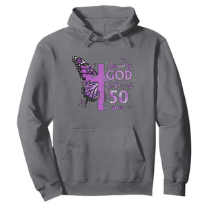 50th Birthday Gifts For Her Hoodie Blessed By God For 50 Years Christian Butterfly Cross TS10 Charcoal Print Your Wear