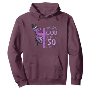 50th Birthday Gifts For Her Hoodie Blessed By God For 50 Years Christian Butterfly Cross TS10 Maroon Print Your Wear