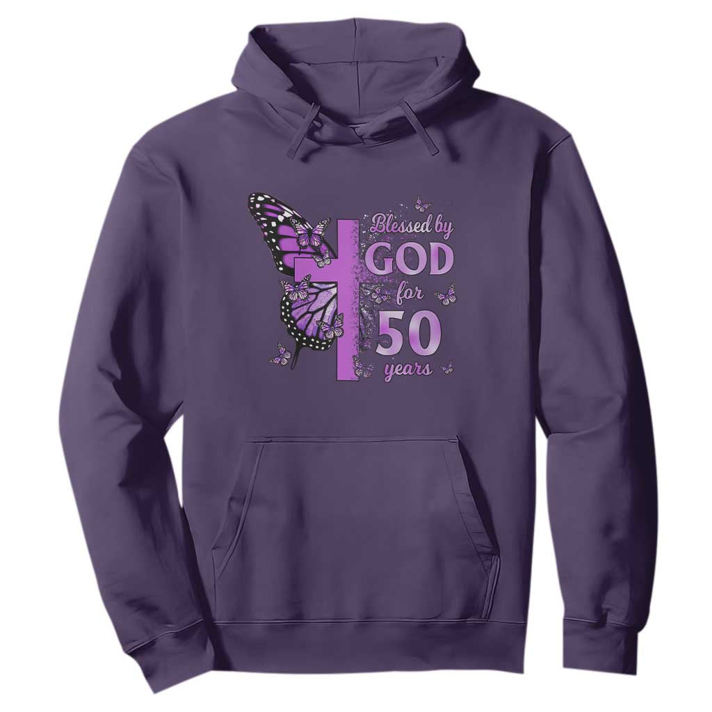 50th Birthday Gifts For Her Hoodie Blessed By God For 50 Years Christian Butterfly Cross TS10 Purple Print Your Wear