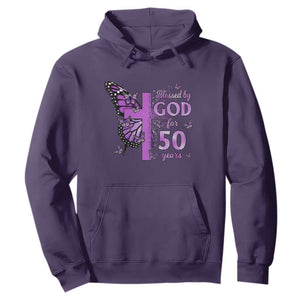50th Birthday Gifts For Her Hoodie Blessed By God For 50 Years Christian Butterfly Cross TS10 Purple Print Your Wear