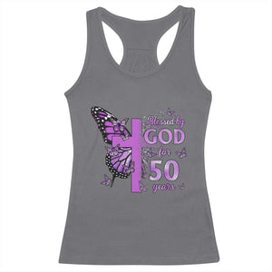 50th Birthday Gifts For Her Racerback Tank Top Blessed By God For 50 Years Christian Butterfly Cross TS10 Charcoal Print Your Wear