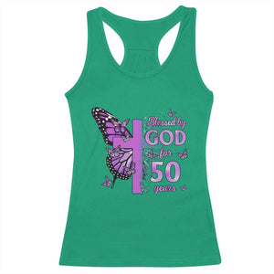 50th Birthday Gifts For Her Racerback Tank Top Blessed By God For 50 Years Christian Butterfly Cross TS10 Irish Green Print Your Wear