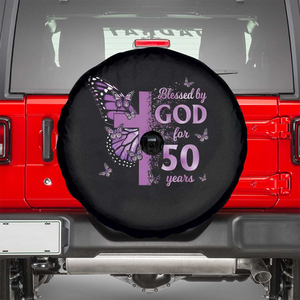 50th Birthday Gifts For Her Spare Tire Cover Blessed By God For 50 Years Christian Butterfly Cross TS10 Black Print Your Wear