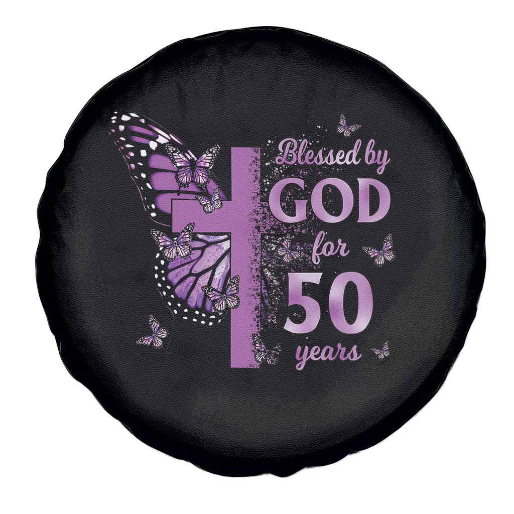50th Birthday Gifts For Her Spare Tire Cover Blessed By God For 50 Years Christian Butterfly Cross TS10 Print Your Wear
