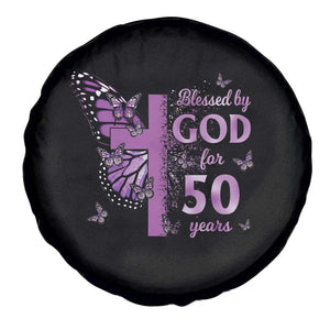 50th Birthday Gifts For Her Spare Tire Cover Blessed By God For 50 Years Christian Butterfly Cross TS10 Print Your Wear