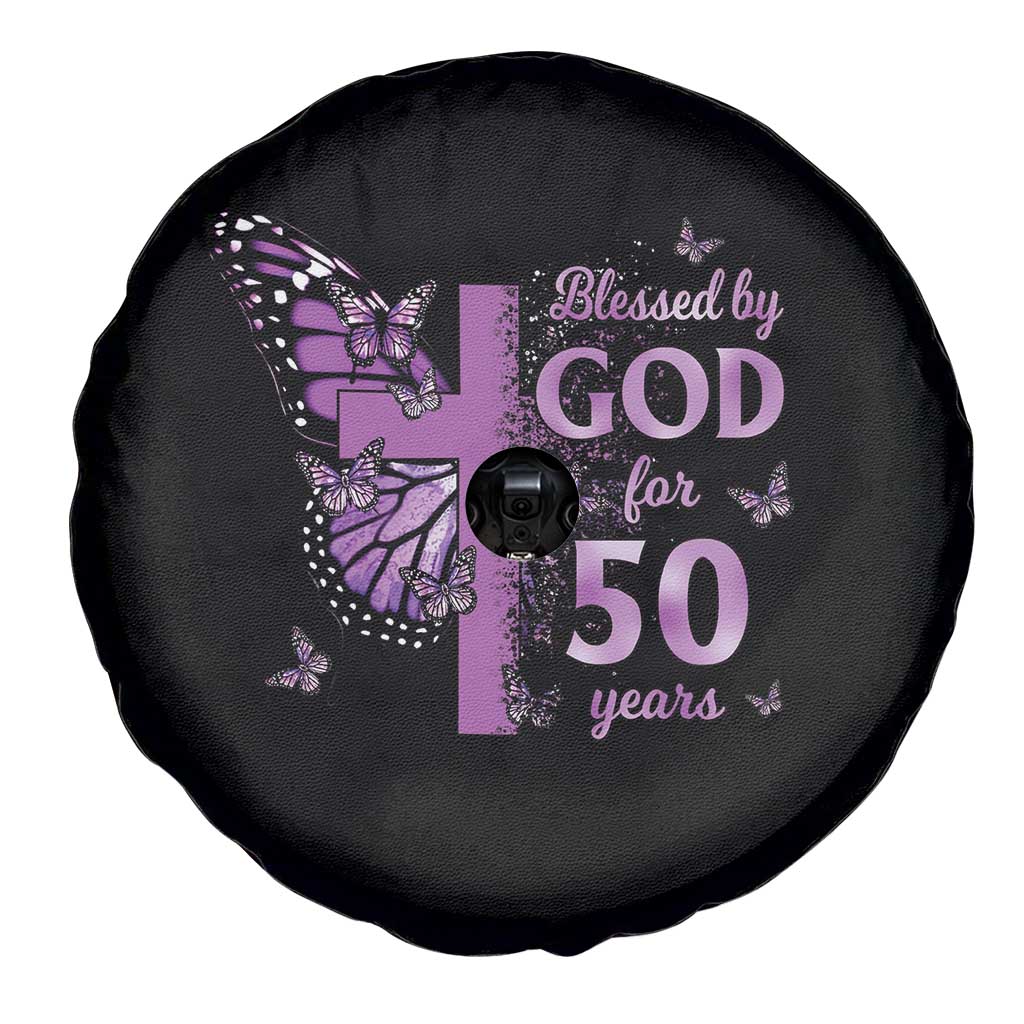 50th Birthday Gifts For Her Spare Tire Cover Blessed By God For 50 Years Christian Butterfly Cross TS10 Print Your Wear