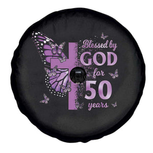 50th Birthday Gifts For Her Spare Tire Cover Blessed By God For 50 Years Christian Butterfly Cross TS10 Print Your Wear