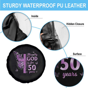 50th Birthday Gifts For Her Spare Tire Cover Blessed By God For 50 Years Christian Butterfly Cross TS10 Print Your Wear