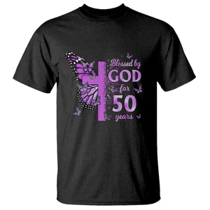 50th Birthday Gifts For Her T Shirt Blessed By God For 50 Years Christian Butterfly Cross TS10 Black Print Your Wear