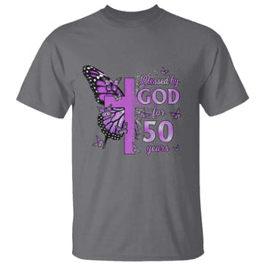 50th Birthday Gifts For Her T Shirt Blessed By God For 50 Years Christian Butterfly Cross TS10 Charcoal Print Your Wear