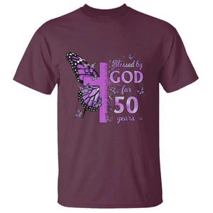 50th Birthday Gifts For Her T Shirt Blessed By God For 50 Years Christian Butterfly Cross TS10 Maroon Print Your Wear