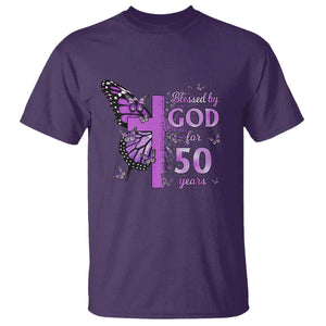 50th Birthday Gifts For Her T Shirt Blessed By God For 50 Years Christian Butterfly Cross TS10 Purple Print Your Wear