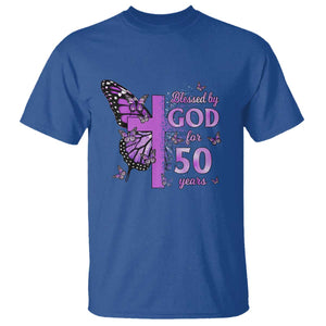 50th Birthday Gifts For Her T Shirt Blessed By God For 50 Years Christian Butterfly Cross TS10 Royal Blue Print Your Wear