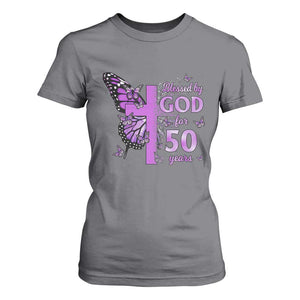 50th Birthday Gifts For Her T Shirt For Women Blessed By God For 50 Years Christian Butterfly Cross TS10 Charcoal Print Your Wear