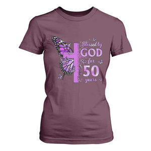 50th Birthday Gifts For Her T Shirt For Women Blessed By God For 50 Years Christian Butterfly Cross TS10 Maroon Print Your Wear