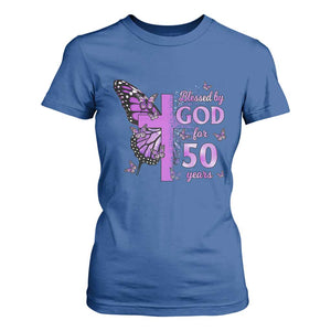 50th Birthday Gifts For Her T Shirt For Women Blessed By God For 50 Years Christian Butterfly Cross TS10 Royal Blue Print Your Wear