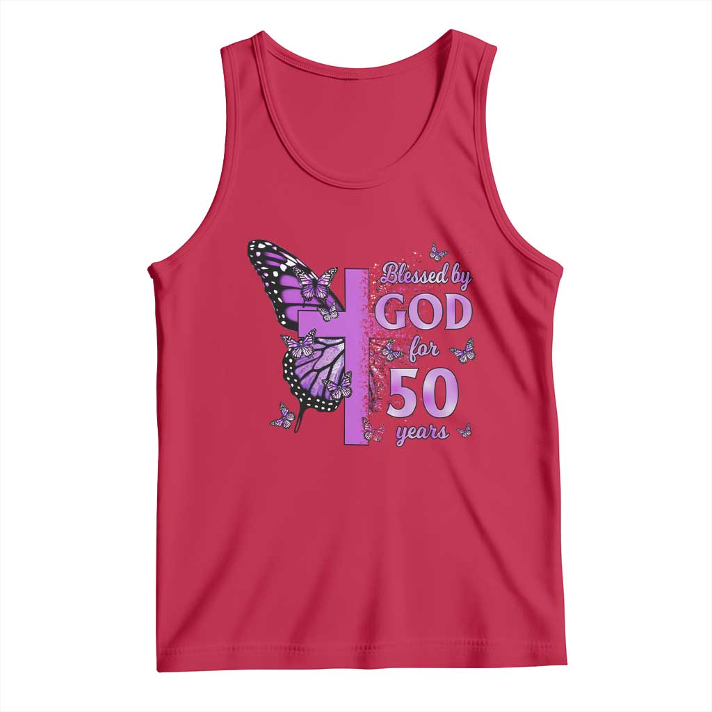50th Birthday Gifts For Her Tank Top Blessed By God For 50 Years Christian Butterfly Cross TS10 Red Print Your Wear