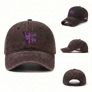 50th Birthday Gifts For Her Washed Cotton Baseball Cap Blessed By God For 50 Years Christian Butterfly Cross TS10 Washed Cap Universal Fit Dark Brown Print Your Wear