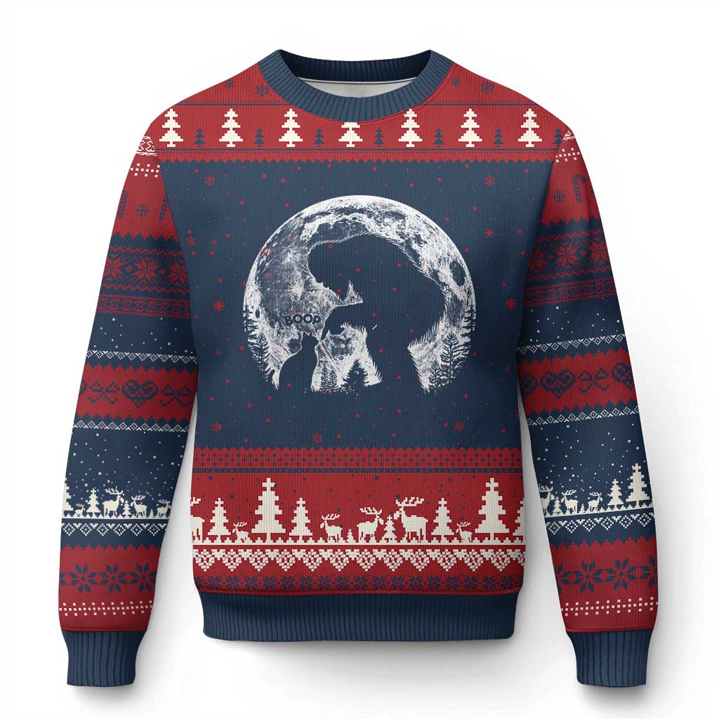 Fun Hand Boop Nose Bigfoot Cat Ugly Christmas Sweater Sasquatch Full Moon TS10 Navy Red Print Your Wear