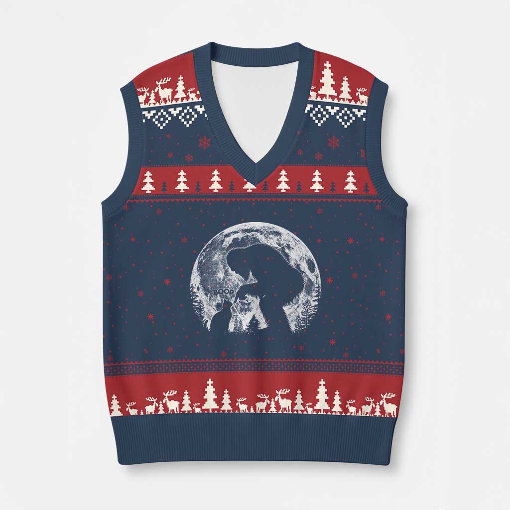Fun Hand Boop Nose Bigfoot Cat V-Neck Knit Sweater Vest Sasquatch Full Moon TS10 Navy Red Print Your Wear