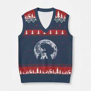Fun Hand Boop Nose Bigfoot Cat V-Neck Knit Sweater Vest Sasquatch Full Moon TS10 Navy Red Print Your Wear