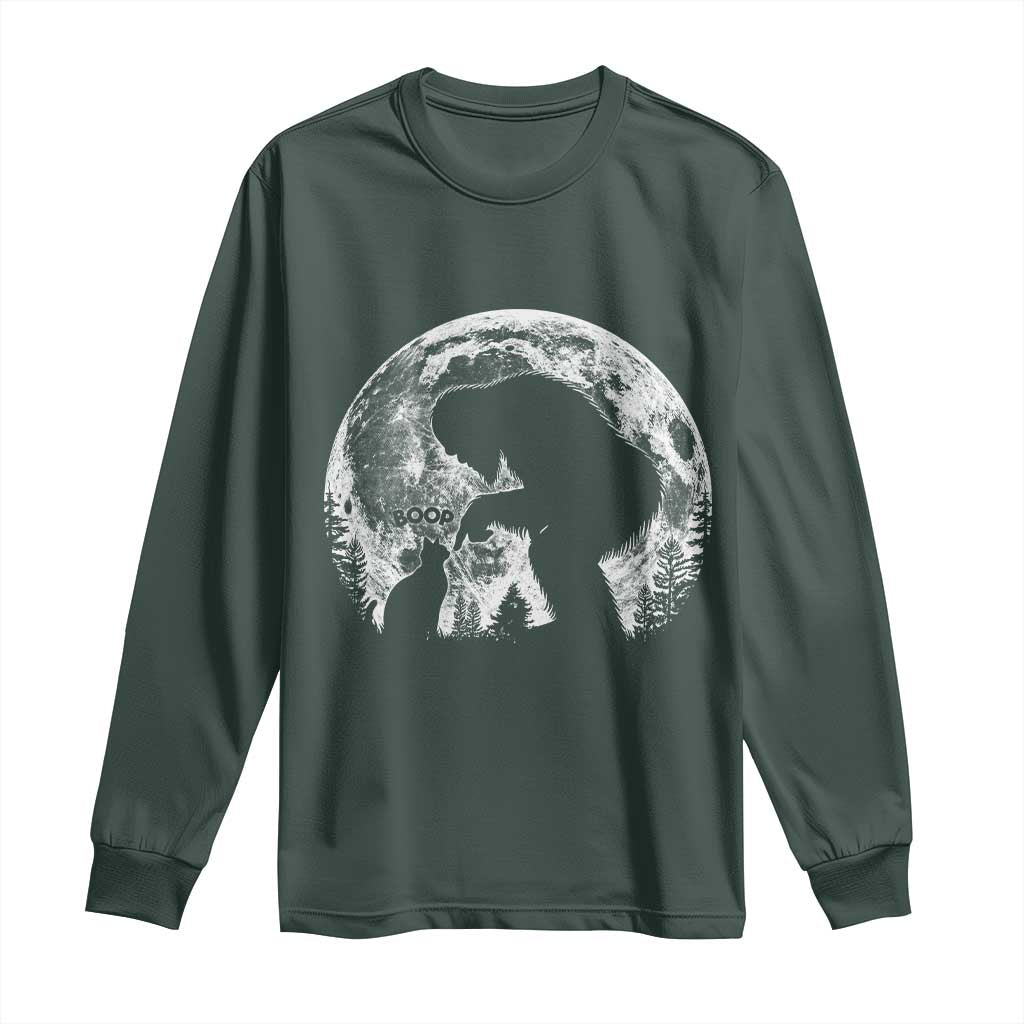 Fun Hand Boop Nose Bigfoot Cat Long Sleeve Shirt Sasquatch Full Moon TS10 Dark Forest Green Print Your Wear