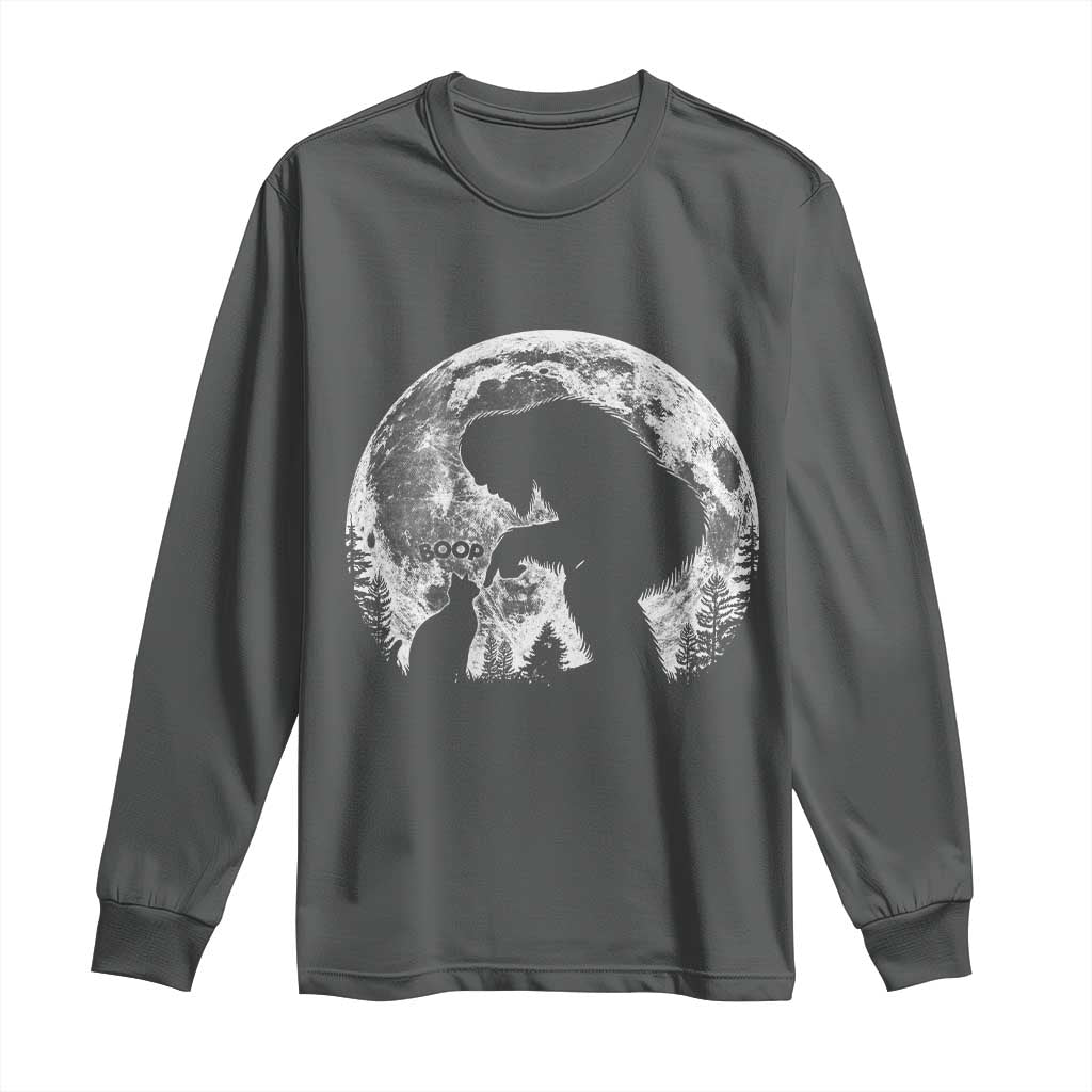 Fun Hand Boop Nose Bigfoot Cat Long Sleeve Shirt Sasquatch Full Moon TS10 Dark Heather Print Your Wear