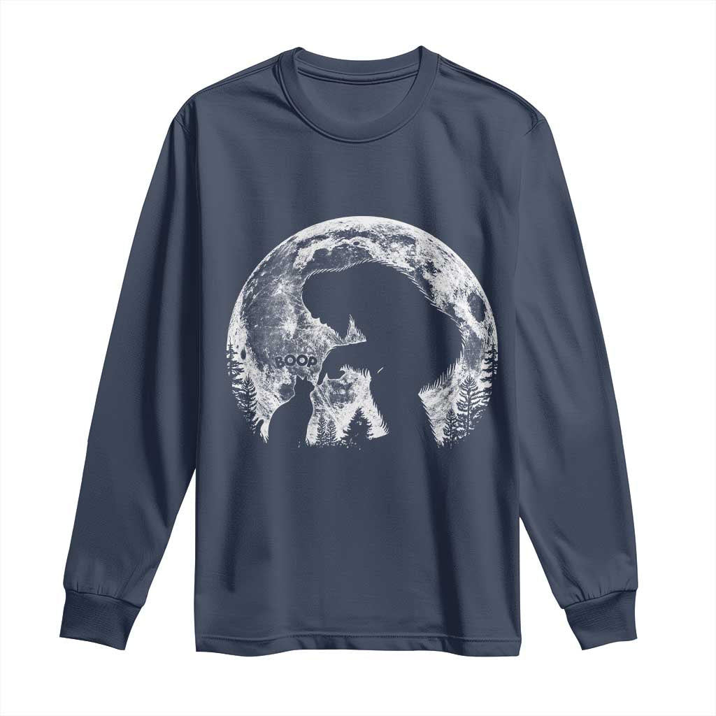 Fun Hand Boop Nose Bigfoot Cat Long Sleeve Shirt Sasquatch Full Moon TS10 Navy Print Your Wear