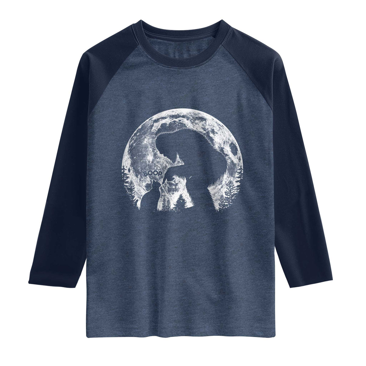 Fun Hand Boop Nose Bigfoot Cat Raglan Shirt Sasquatch Full Moon TS10 Heather Denim Navy Print Your Wear