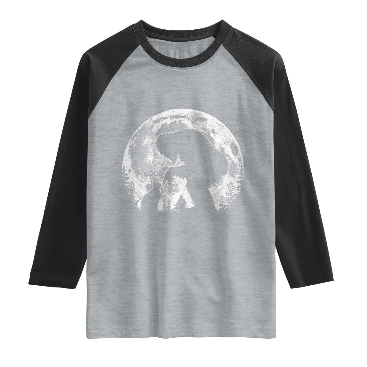 Fun Hand Boop Nose Bigfoot Cat Raglan Shirt Sasquatch Full Moon TS10 Heather Gray Black Print Your Wear