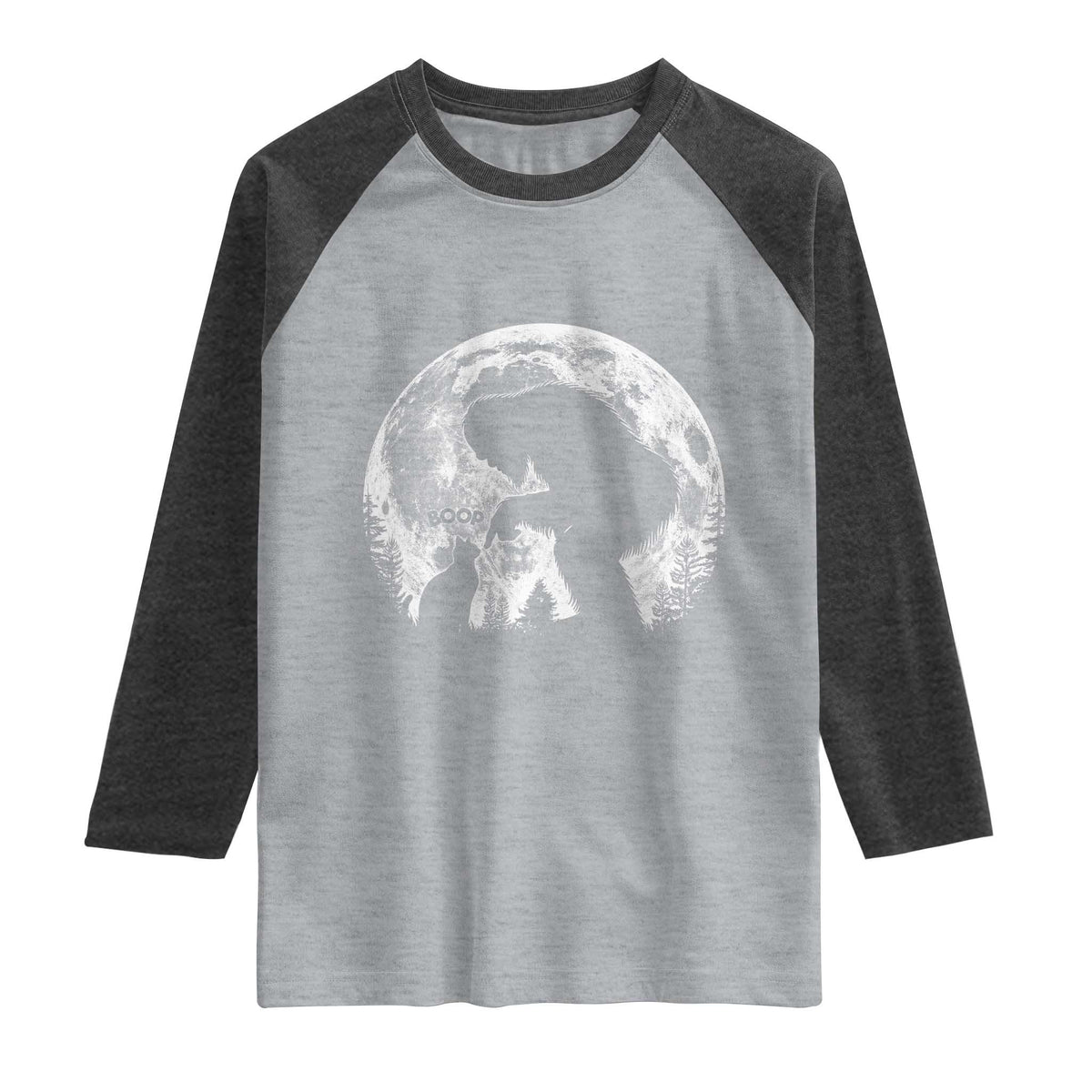 Fun Hand Boop Nose Bigfoot Cat Raglan Shirt Sasquatch Full Moon TS10 Heather Gray Heather Charcoal Print Your Wear
