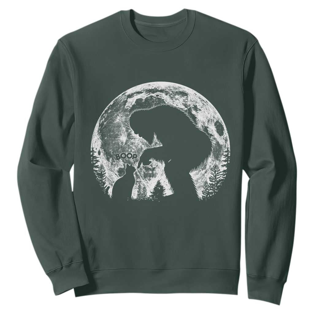 Fun Hand Boop Nose Bigfoot Cat Sweatshirt Sasquatch Full Moon TS10 Dark Forest Green Print Your Wear