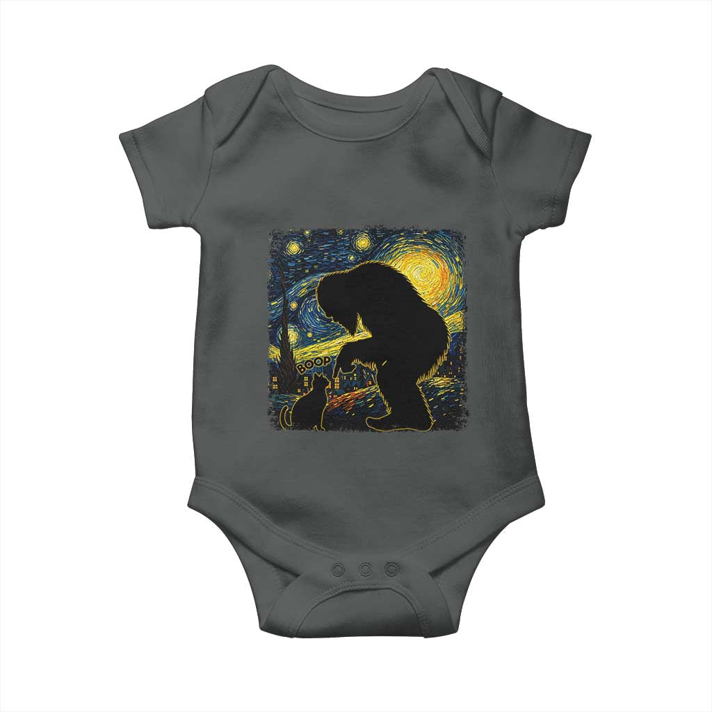 Fun Hand Boop Nose Bigfoot Cat Baby Onesie Sasquatch Starry Night Van Gogh TS10 Dark Heather Print Your Wear