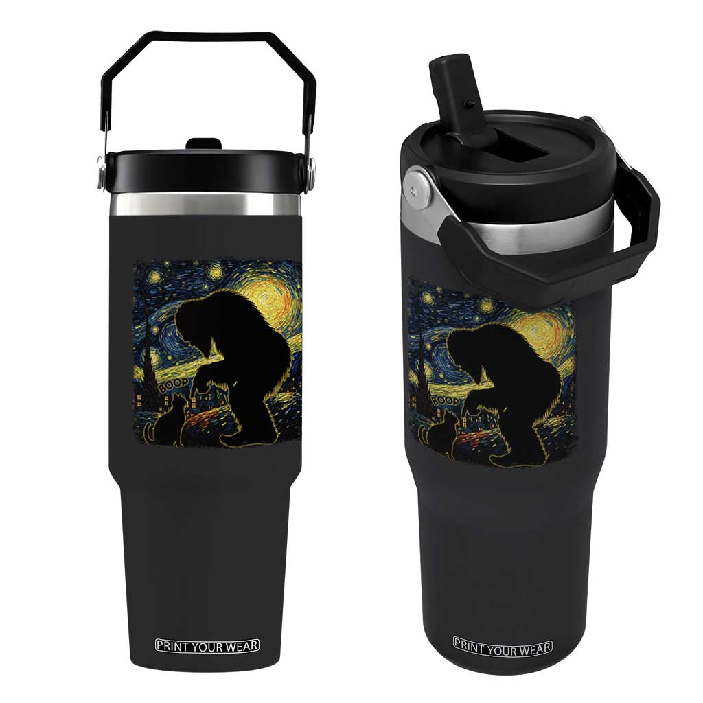 Fun Hand Boop Nose Bigfoot Cat Flip Straw Tumbler Sasquatch Starry Night Van Gogh TS10 One Size: 30 oz Black Print Your Wear