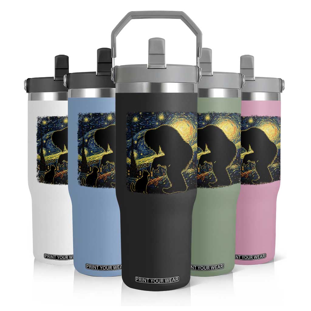 Fun Hand Boop Nose Bigfoot Cat Flip Straw Tumbler Sasquatch Starry Night Van Gogh TS10 Print Your Wear