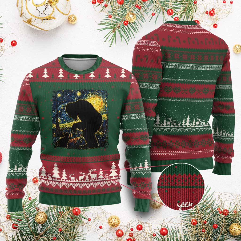 Fun Hand Boop Nose Bigfoot Cat Ugly Christmas Sweater Sasquatch Starry Night Van Gogh TS10 Red Green Print Your Wear