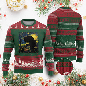 Fun Hand Boop Nose Bigfoot Cat Ugly Christmas Sweater Sasquatch Starry Night Van Gogh TS10 Red Green Print Your Wear