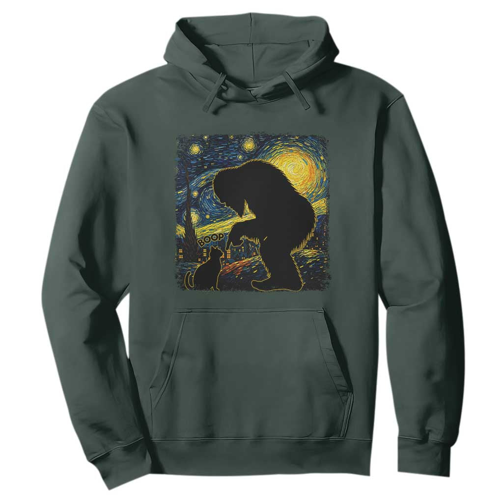 Fun Hand Boop Nose Bigfoot Cat Hoodie Sasquatch Starry Night Van Gogh TS10 Dark Forest Green Print Your Wear