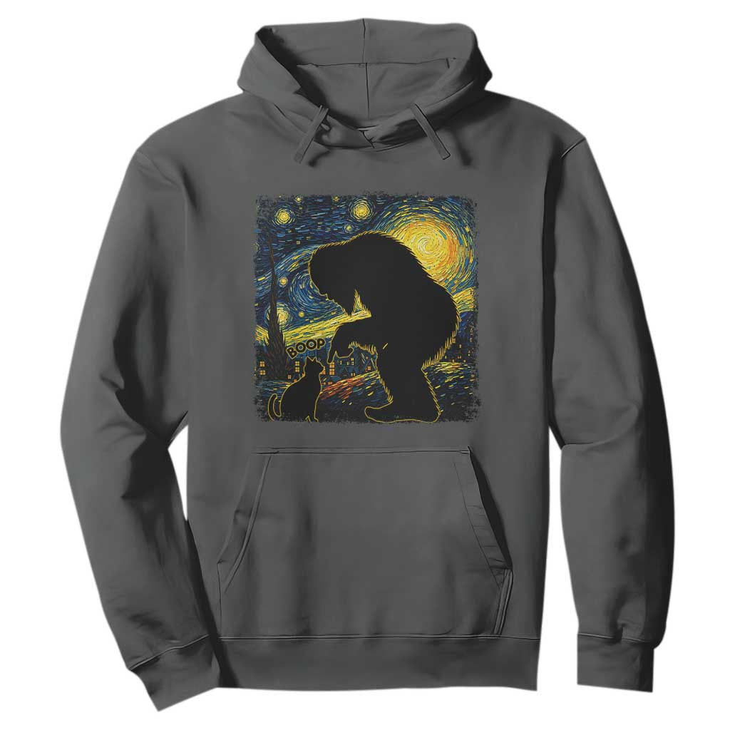 Fun Hand Boop Nose Bigfoot Cat Hoodie Sasquatch Starry Night Van Gogh TS10 Dark Heather Print Your Wear