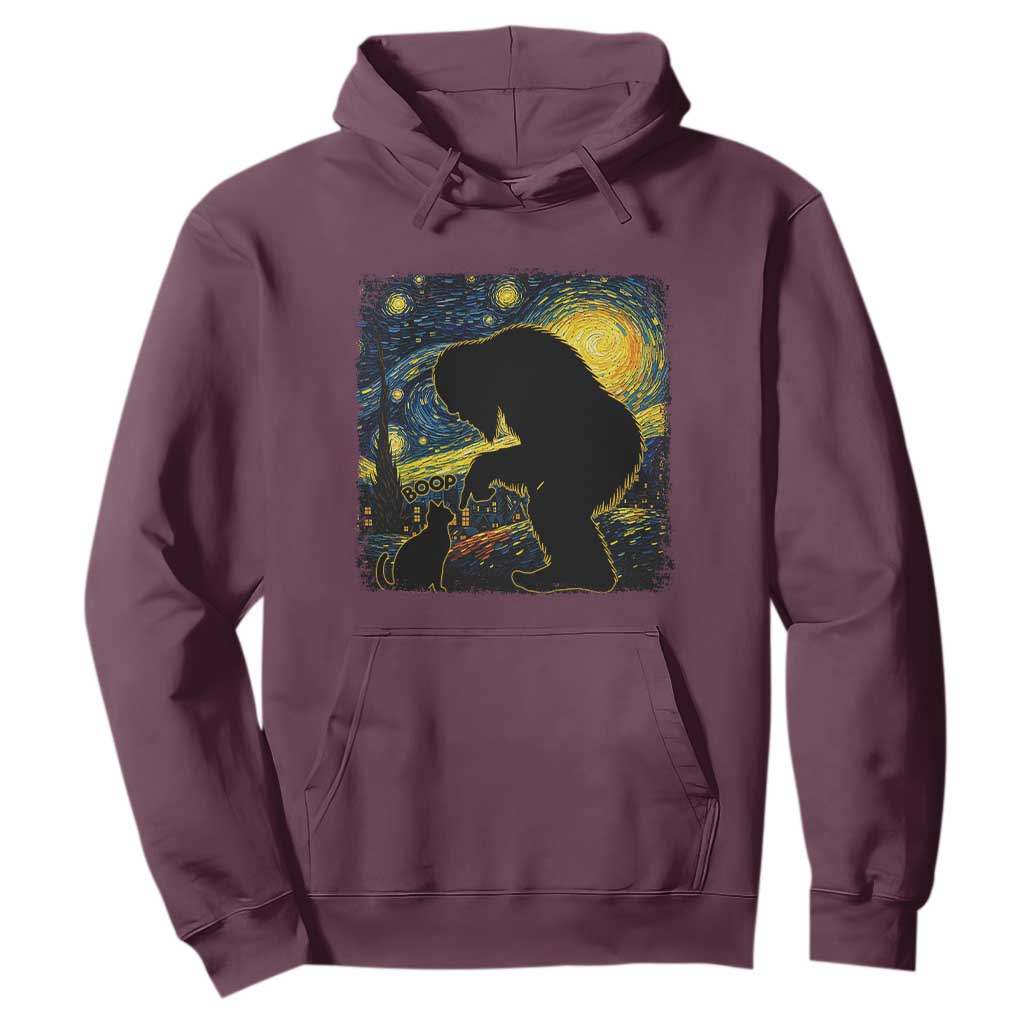 Fun Hand Boop Nose Bigfoot Cat Hoodie Sasquatch Starry Night Van Gogh TS10 Maroon Print Your Wear