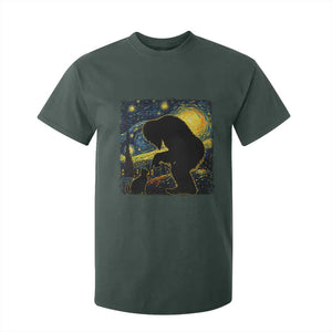 Fun Hand Boop Nose Bigfoot Cat T Shirt For Kid Sasquatch Starry Night Van Gogh TS10 Dark Forest Green Print Your Wear