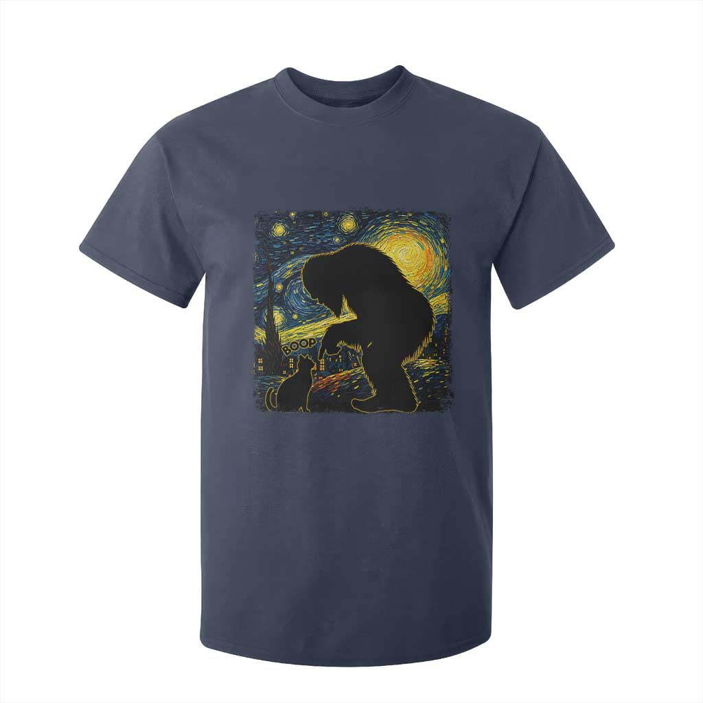 Fun Hand Boop Nose Bigfoot Cat T Shirt For Kid Sasquatch Starry Night Van Gogh TS10 Navy Print Your Wear
