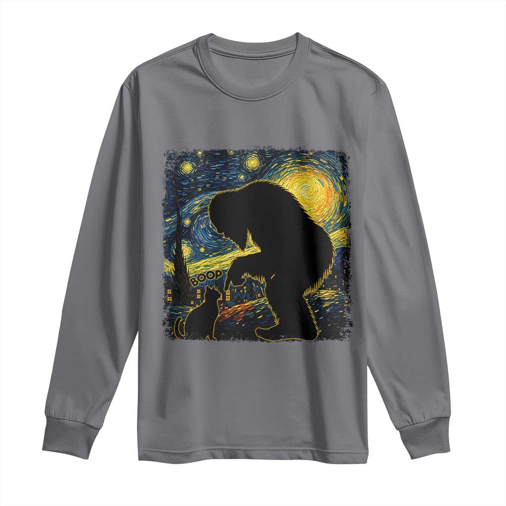 Fun Hand Boop Nose Bigfoot Cat Long Sleeve Shirt Sasquatch Starry Night Van Gogh TS10 Charcoal Print Your Wear