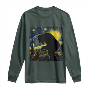 Fun Hand Boop Nose Bigfoot Cat Long Sleeve Shirt Sasquatch Starry Night Van Gogh TS10 Dark Forest Green Print Your Wear
