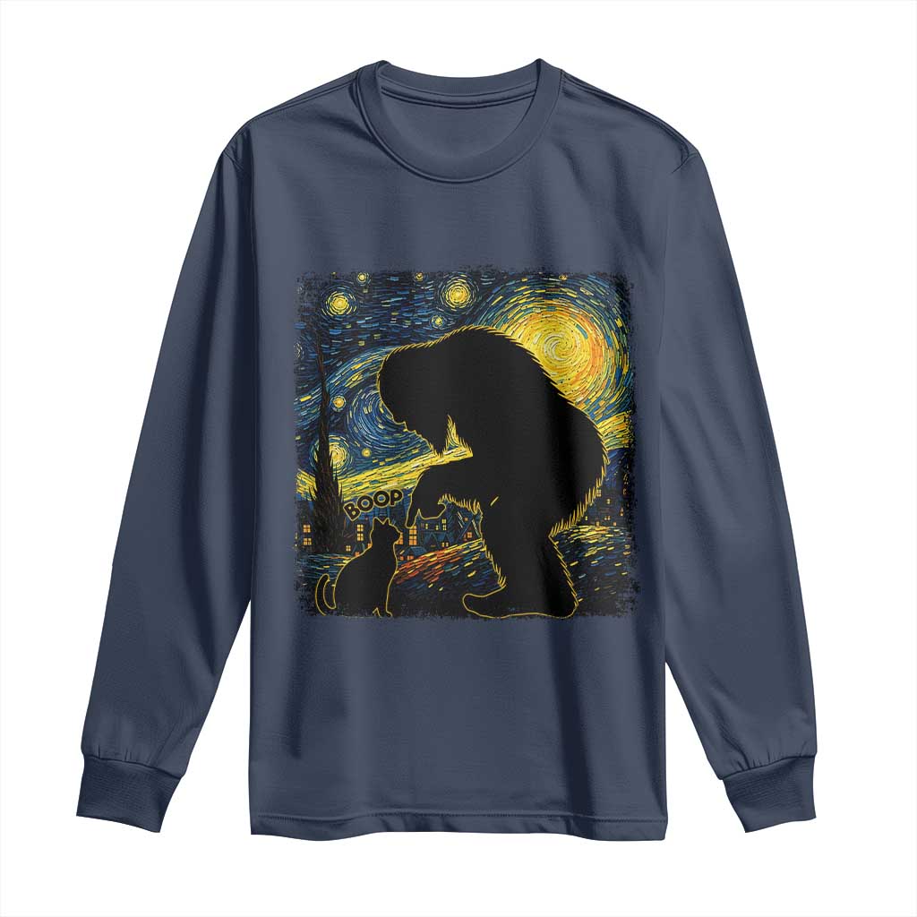 Fun Hand Boop Nose Bigfoot Cat Long Sleeve Shirt Sasquatch Starry Night Van Gogh TS10 Navy Print Your Wear