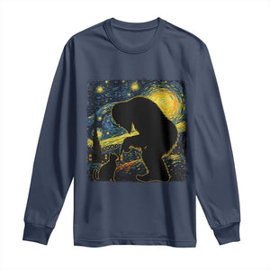 Fun Hand Boop Nose Bigfoot Cat Long Sleeve Shirt Sasquatch Starry Night Van Gogh TS10 Navy Print Your Wear